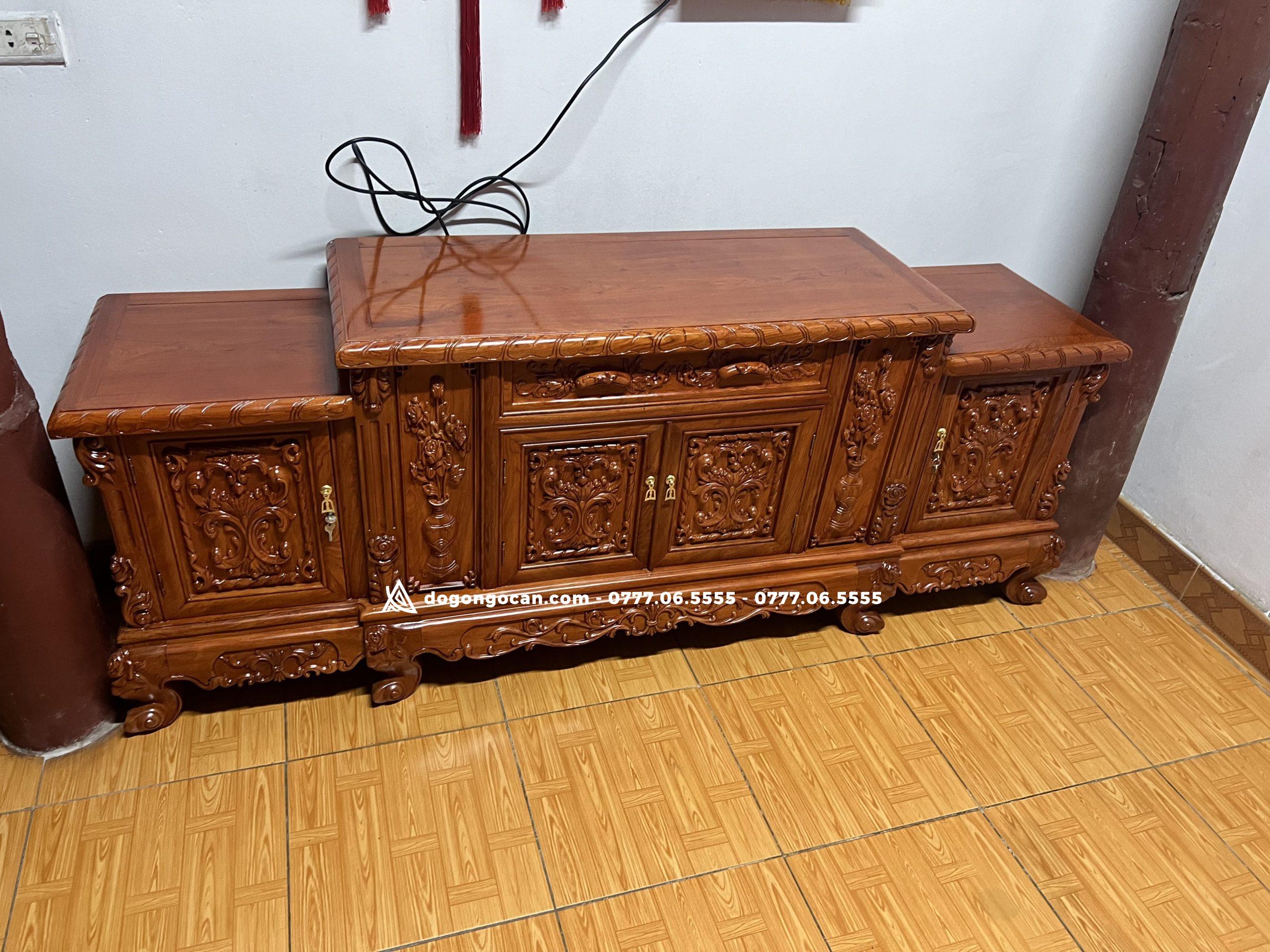 Kệ Hoa Hồng mặt lồi gỗ hương 2m2 4 Kệ Hoa Hồng mặt lồi gỗ hương 2m2