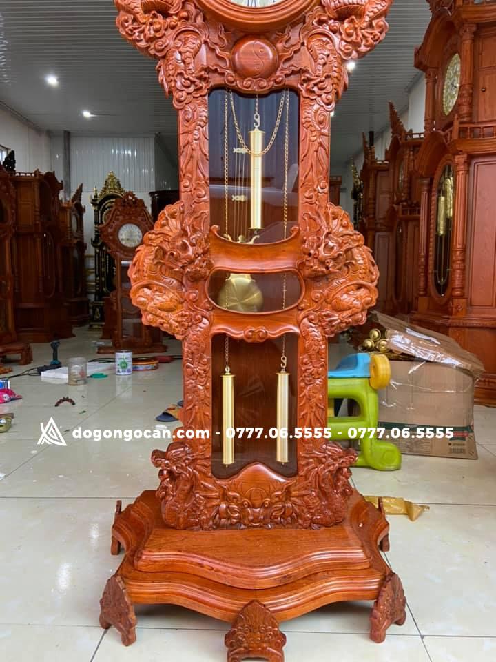 Đồng hồ cây chạm cửu long gỗ hương đá nam phi 3 Đồng hồ cây chạm cửu long gỗ hương đá nam phi