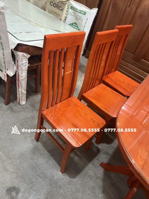 Bàn ăn bầu dục gỗ sồi nga 6 ghế phun màu hương