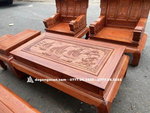 Bộ bàn ghế Âu Á Kim Tiền chương voi như ý 6 món gỗ hương đá