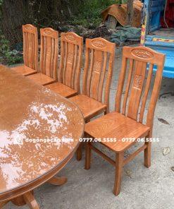 Bộ bàn ghế phòng ăn Ovan bầu dục gỗ sồi nga
