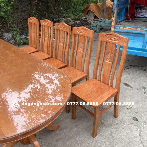 Bộ bàn ghế phòng ăn Ovan bầu dục gỗ sồi nga
