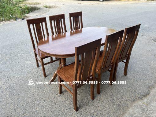 Bộ Bàn Ăn 6 Ghế Gỗ Sồi phun màu óc chó cao cấp