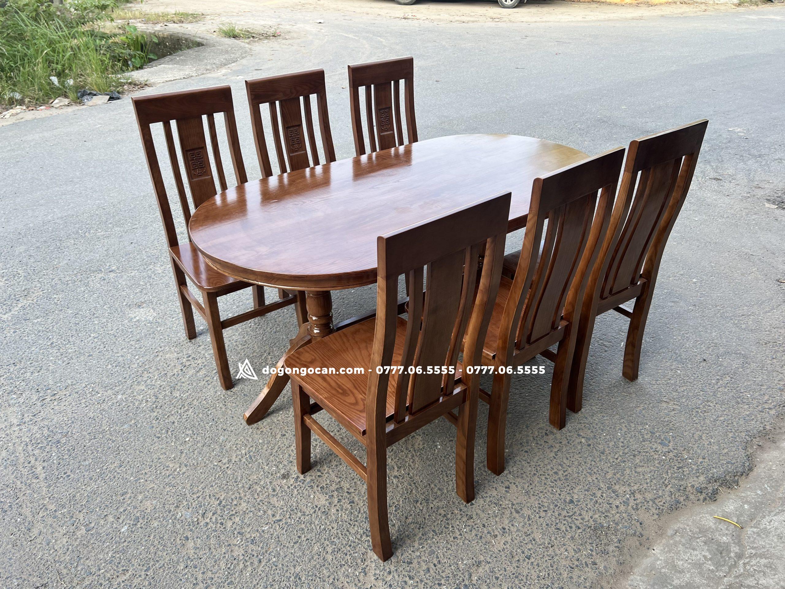 Bộ Bàn Ăn 6 Ghế Gỗ Sồi phun màu óc chó cao cấp 2 Bộ Bàn Ăn 6 Ghế Gỗ Sồi phun màu óc chó cao cấp