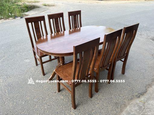 Bộ Bàn Ăn 6 Ghế Gỗ Sồi phun màu óc chó cao cấp