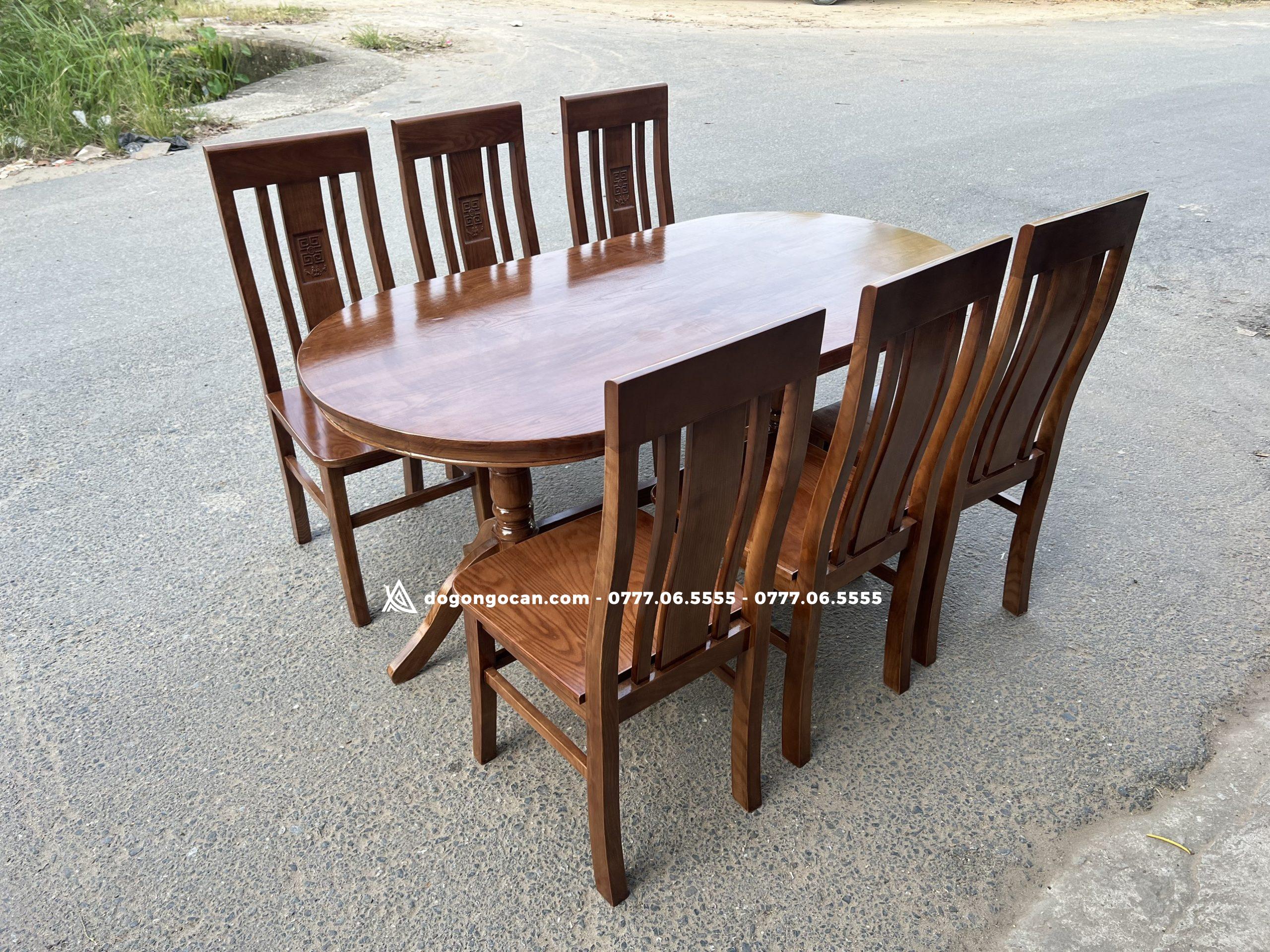 Bộ Bàn Ăn 6 Ghế Gỗ Sồi phun màu óc chó cao cấp 3 Bộ Bàn Ăn 6 Ghế Gỗ Sồi phun màu óc chó cao cấp