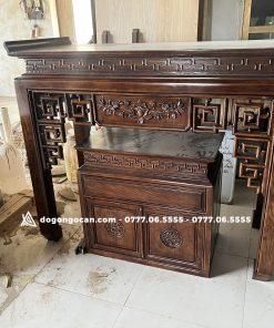 Bàn thờ án gian chân 12 gỗ sồi phun màu giả óc chó 9 BÀN THỜ ÁN GIAN GỖ SỒI 1M97 – MẪU TRẠM SEN Phun Màu Gỗ Óc Chó