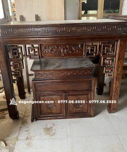 BÀN THỜ ÁN GIAN GỖ SỒI 1M97 – MẪU TRẠM SEN Phun Màu Gỗ Óc Chó