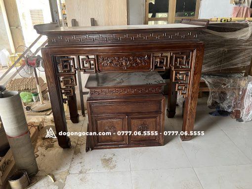 BÀN THỜ ÁN GIAN GỖ SỒI 1M97 – MẪU TRẠM SEN Phun Màu Gỗ Óc Chó