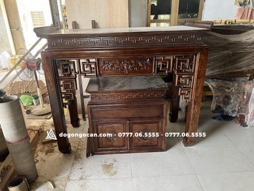 BÀN THỜ ÁN GIAN GỖ SỒI 1M97 – MẪU TRẠM SEN Phun Màu Gỗ Óc Chó