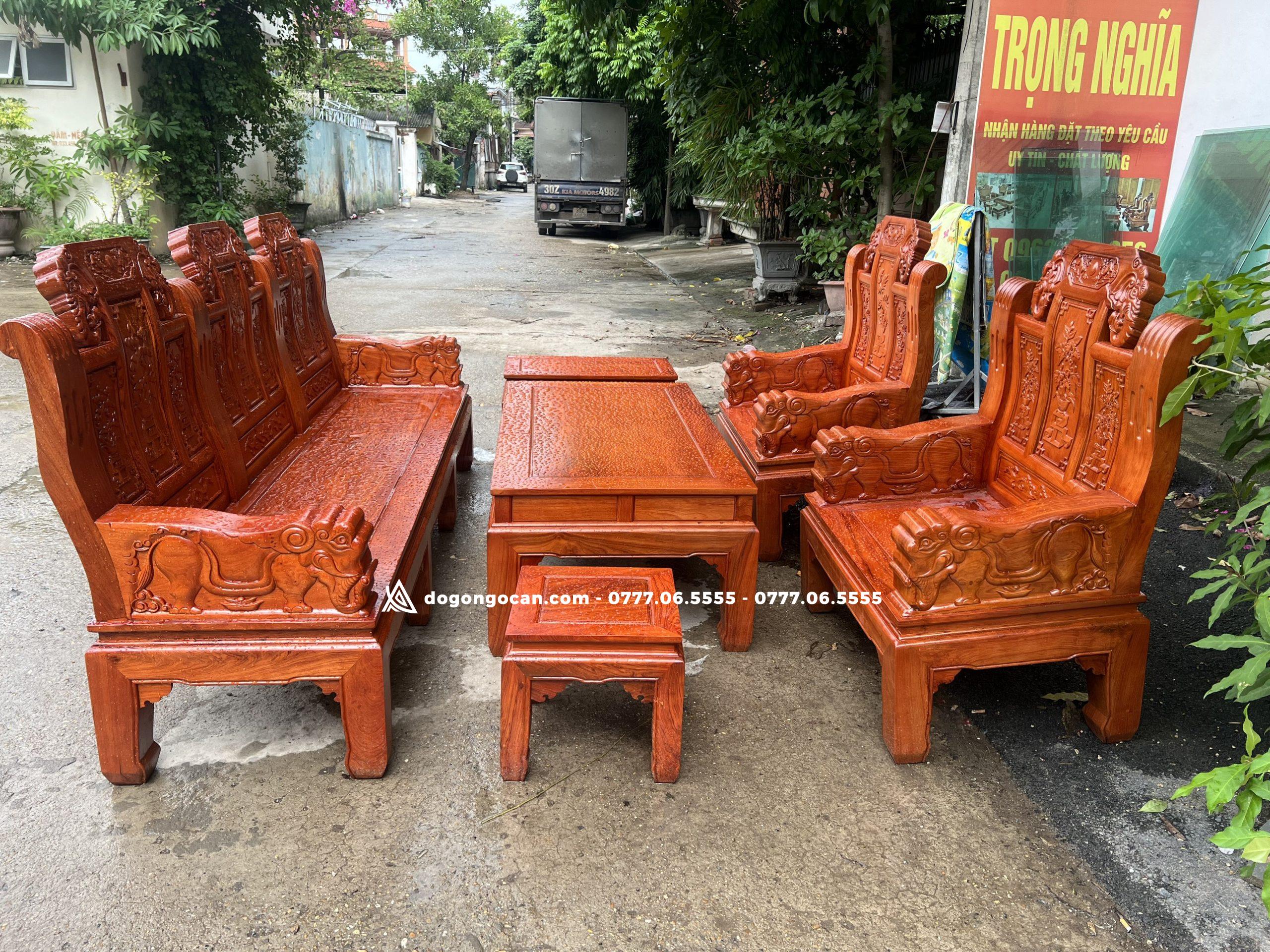 Bộ bàn ghế phòng khách âu á chương voi tay đặc gỗ hương đá 2 Bộ bàn ghế phòng khách âu á chương voi tay đặc gỗ hương đá