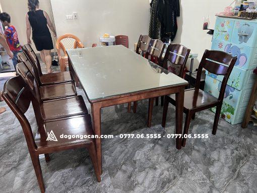 Bộ bàn ăn gỗ sồi 1m8 kèm 8 ghế màu óc chó BG205