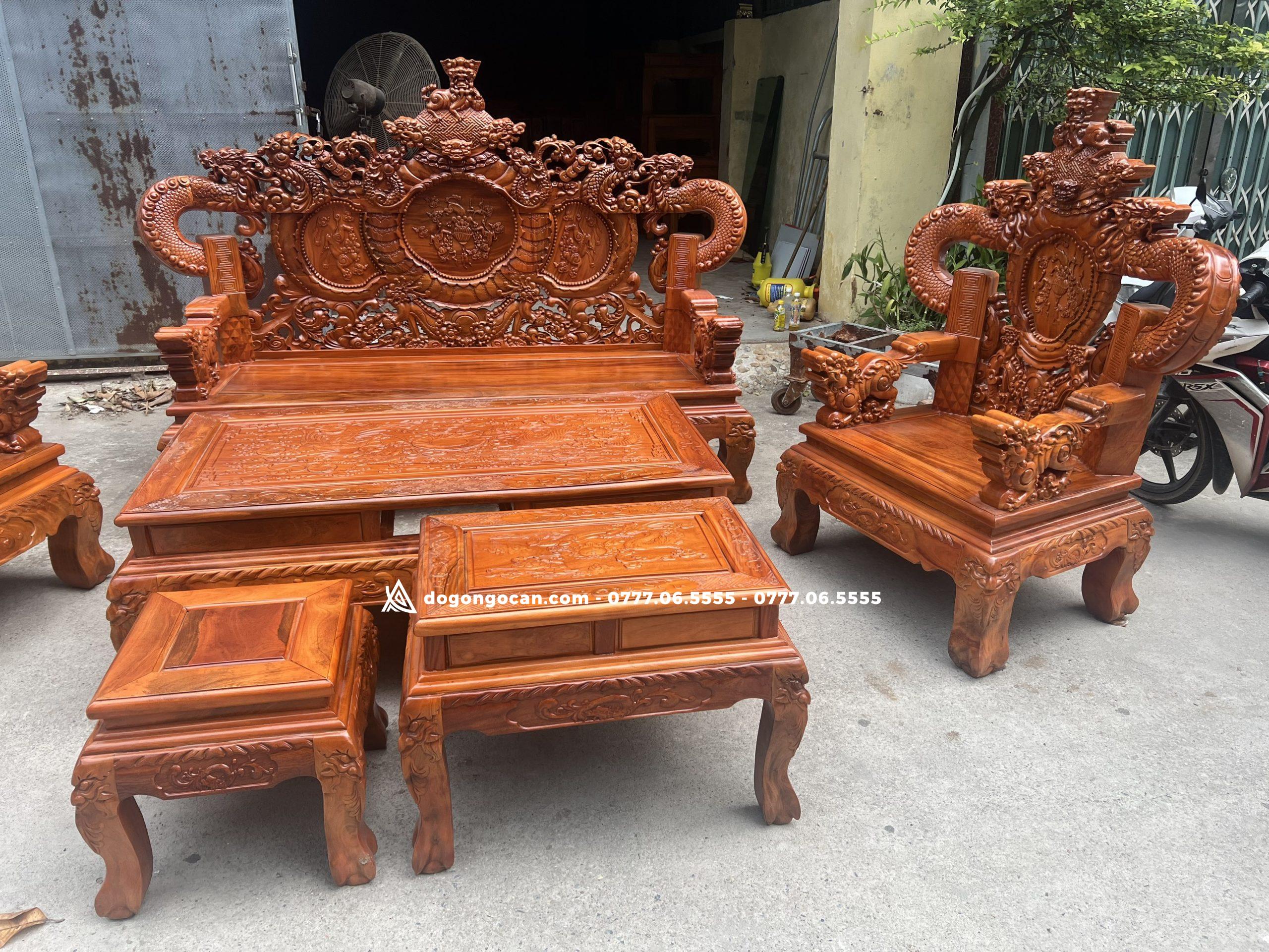 Bộ bàn ghế phòng khách rồng khuỳnh gỗ xà cừ hàng vip 12 Bộ bàn ghế phòng khách rồng khuỳnh gỗ xà cừ hàng vip