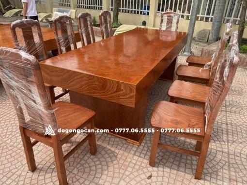 Bàn Ăn Đóng Hộp 10 Ghế Xẻ Quạt Gỗ Hương Đá – Chị Nga (Thái Bình)