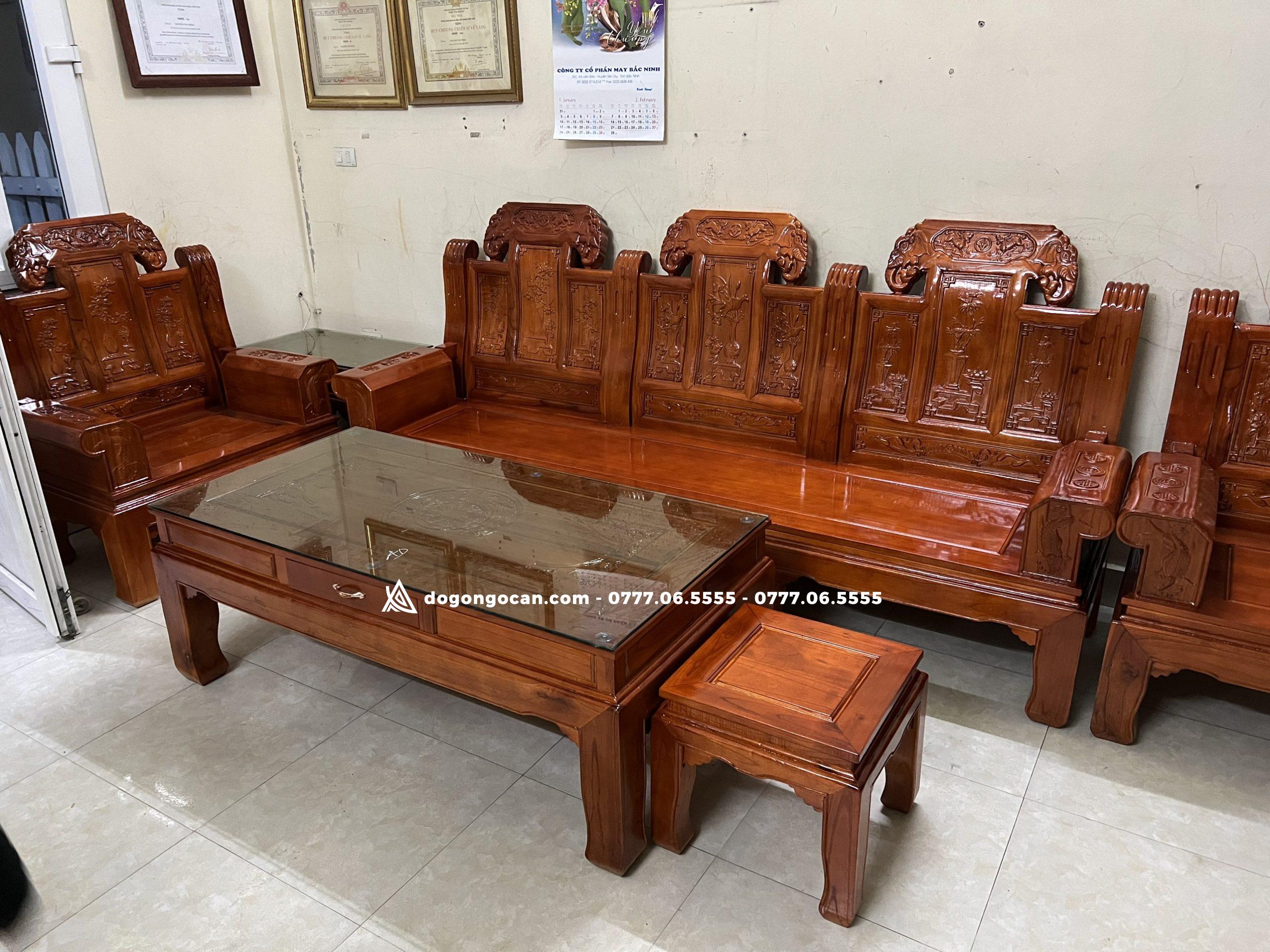 Bộ bàn ghế Âu Á chương voi gỗ xoan ta 4 Bộ Bàn Ghế Phòng Khách Âu Á Chương Voi Gỗ Xoan Ta