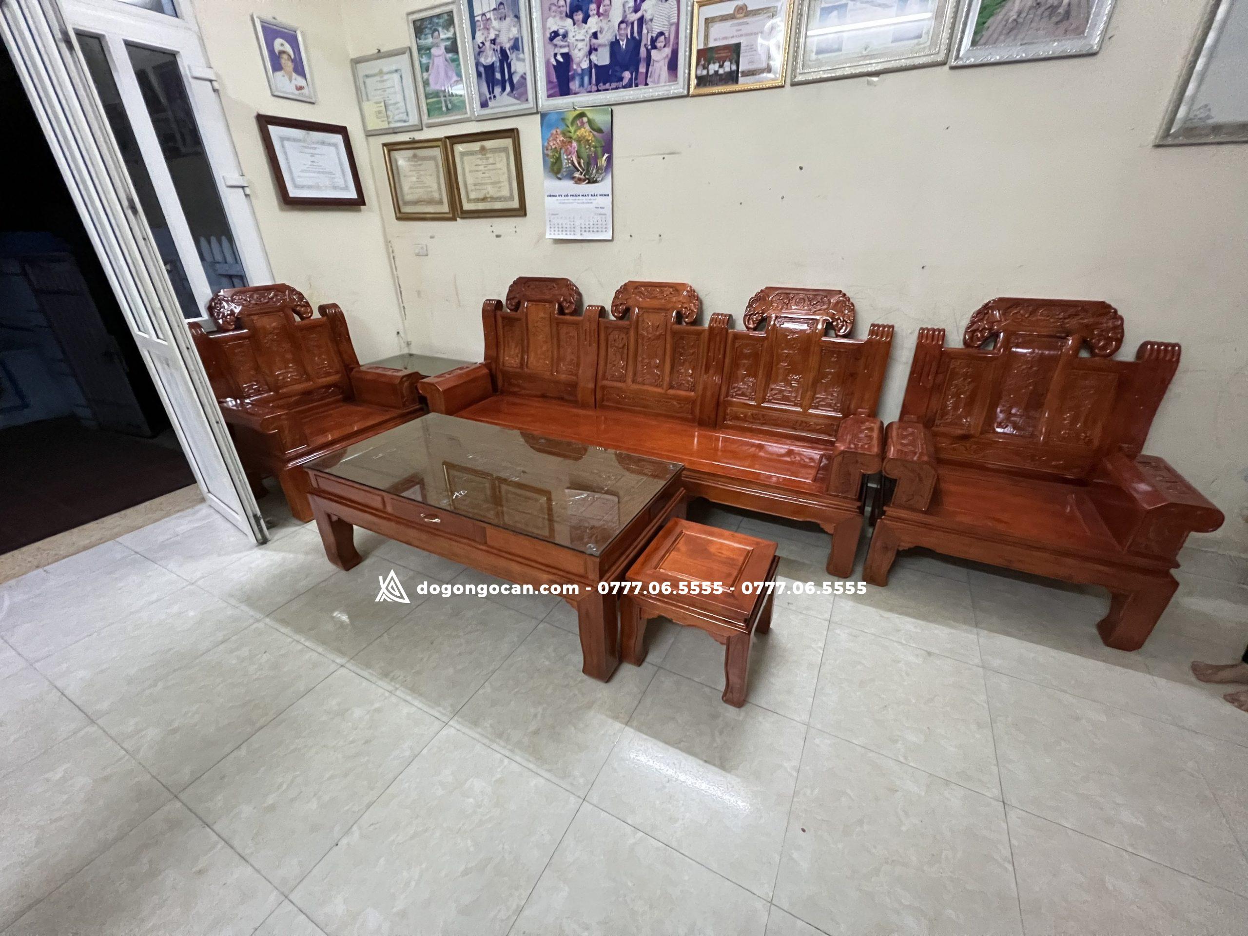 Bộ bàn ghế Âu Á chương voi gỗ xoan ta 2 Bộ Bàn Ghế Phòng Khách Âu Á Chương Voi Gỗ Xoan Ta