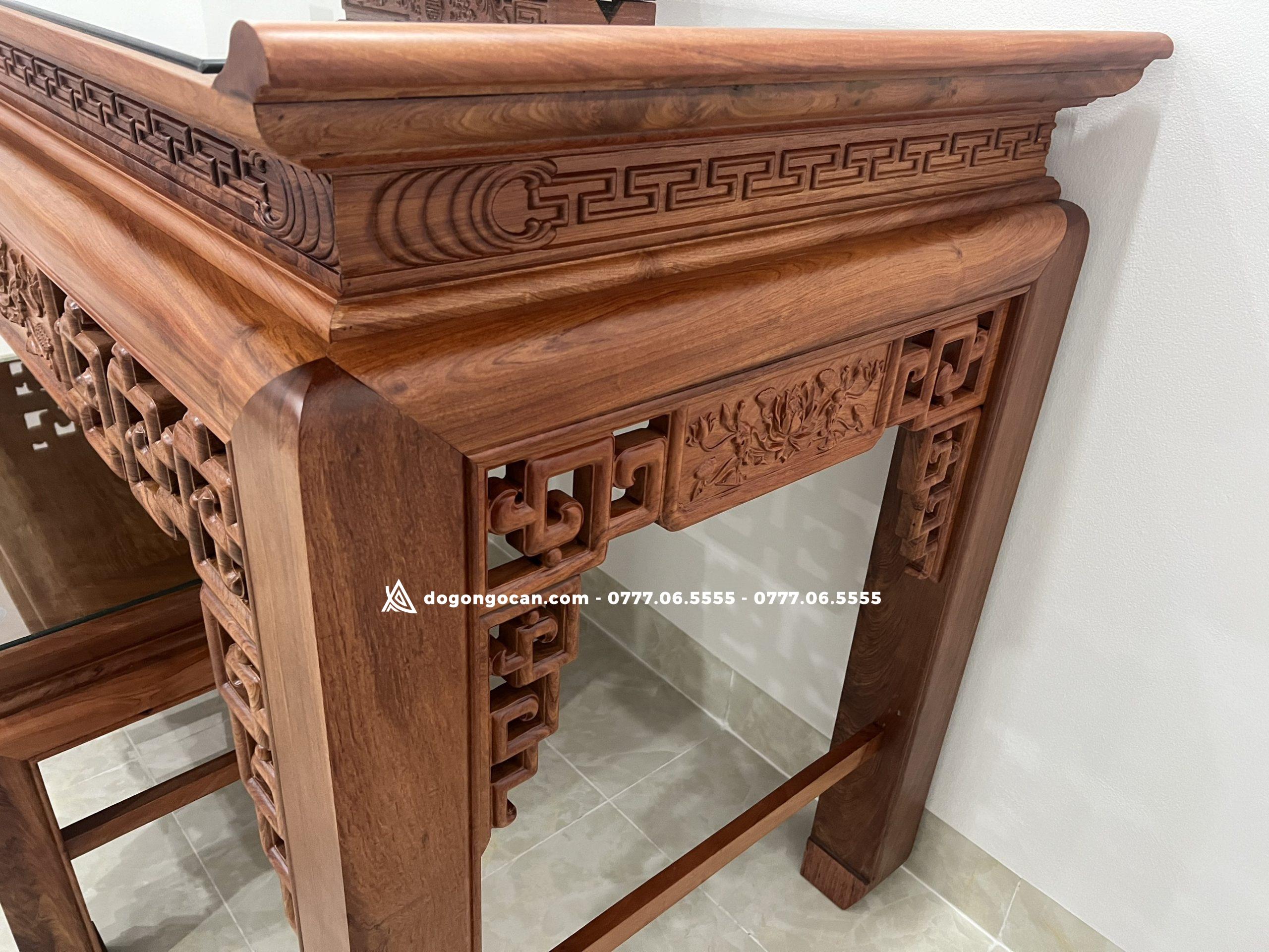 Combo án gian thờ sen triện và bàn cơm gỗ hương đá 1m97 5 Combo án gian thờ sen triện và bàn cơm gỗ hương đá 1m97