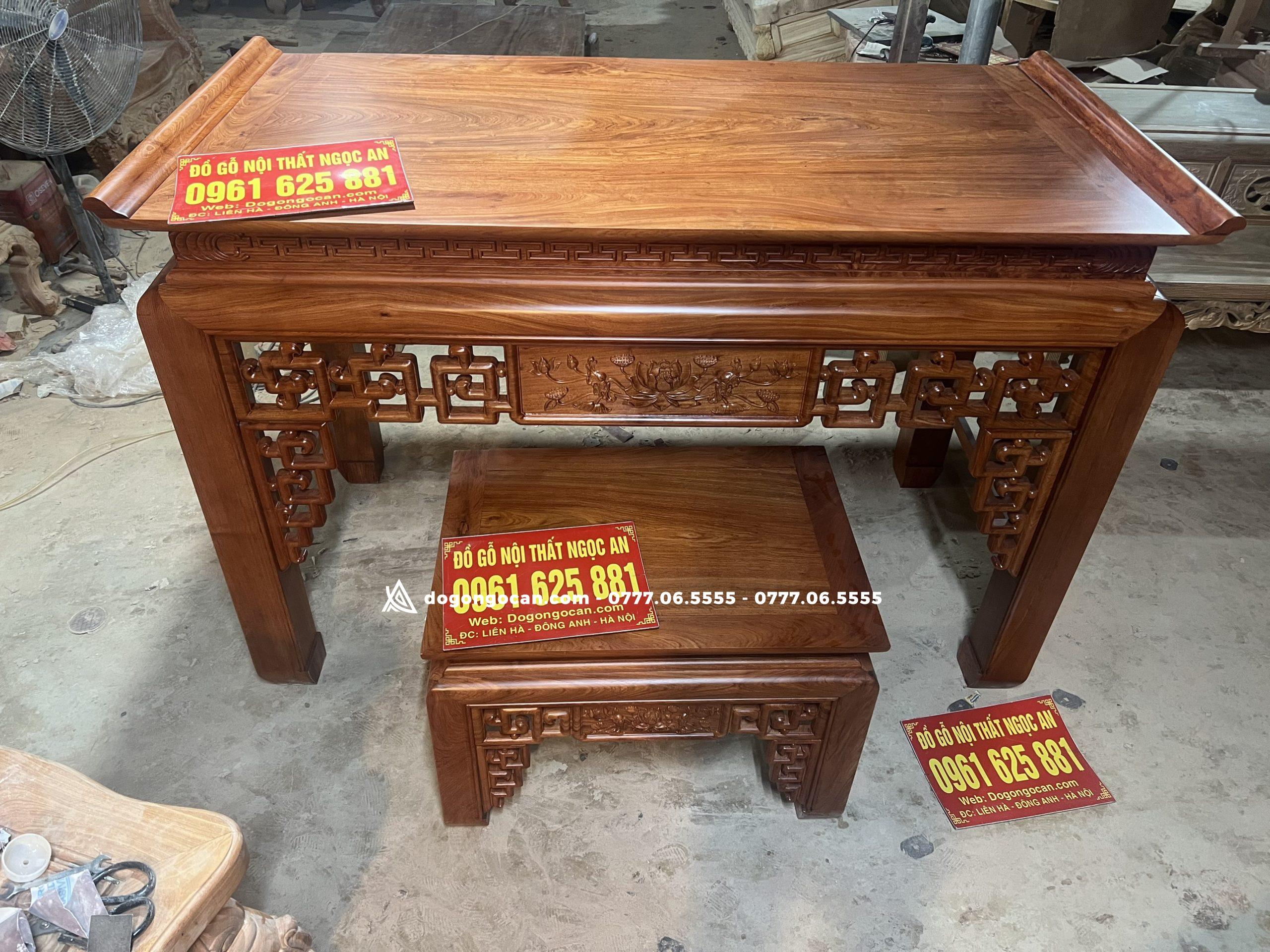 Combo án gian thờ sen triện và bàn cơm gỗ hương đá 1m97 4 Combo án gian thờ sen triện và bàn cơm gỗ hương đá 1m97