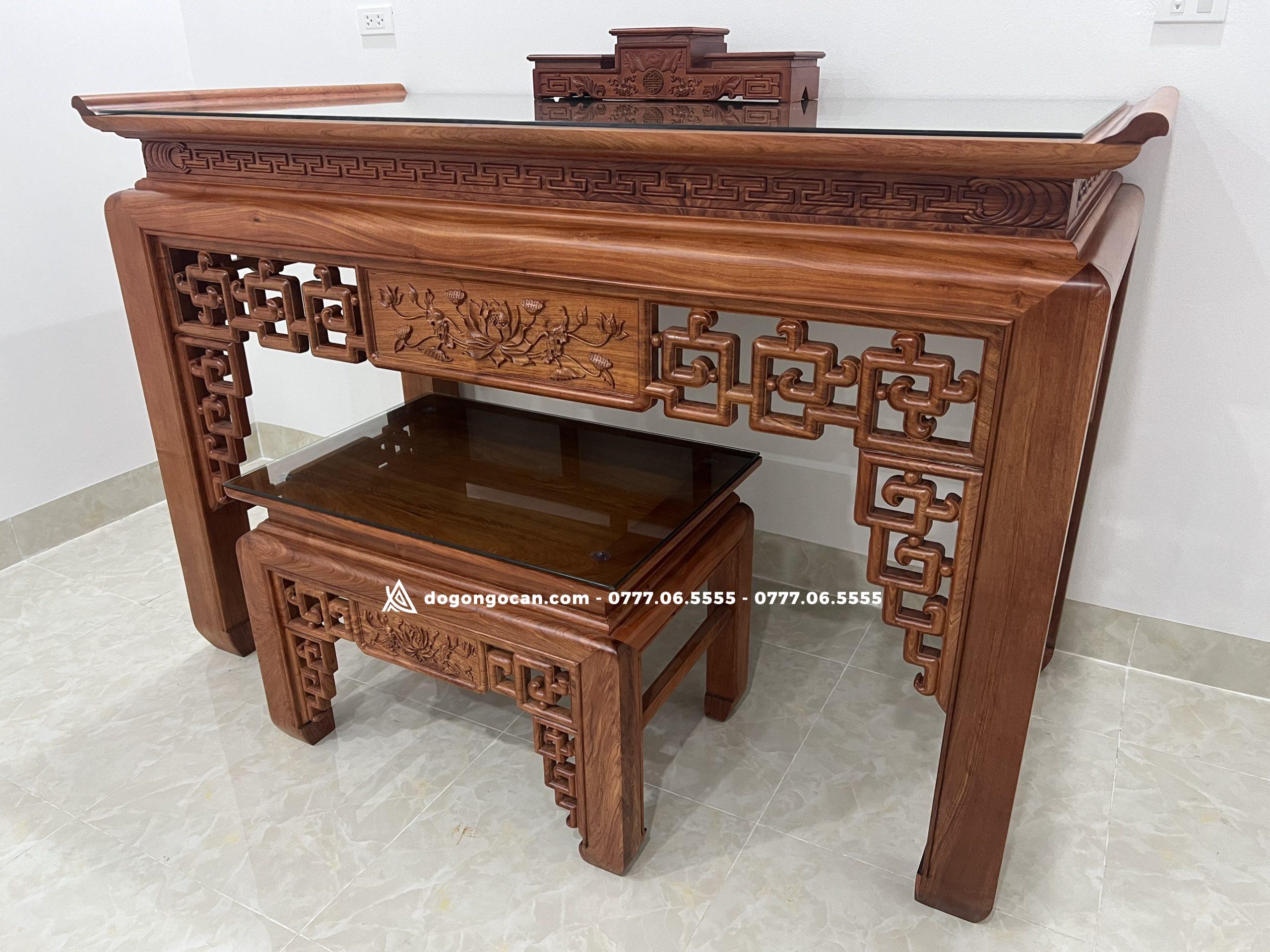 Combo án gian thờ sen triện và bàn cơm gỗ hương đá 1m97 7 Combo án gian thờ sen triện và bàn cơm gỗ hương đá 1m97