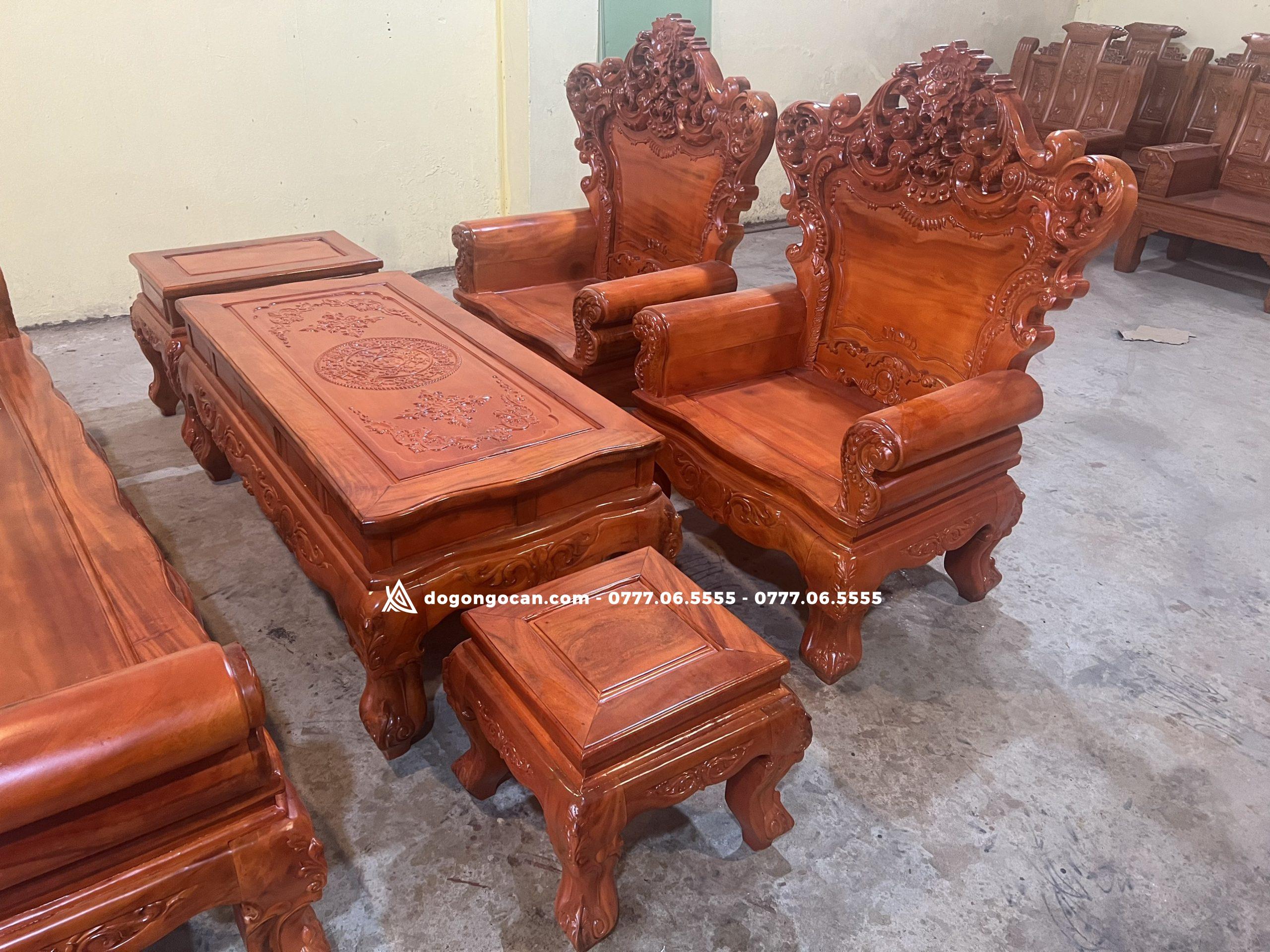 Bộ bàn ghế phòng khách hoàng gia vách trơn gỗ lim đồng bằng 7 Bộ bàn ghế phòng khách hoàng gia vách trơn gỗ xà cừ hàng vip khuôn 4 ván 2