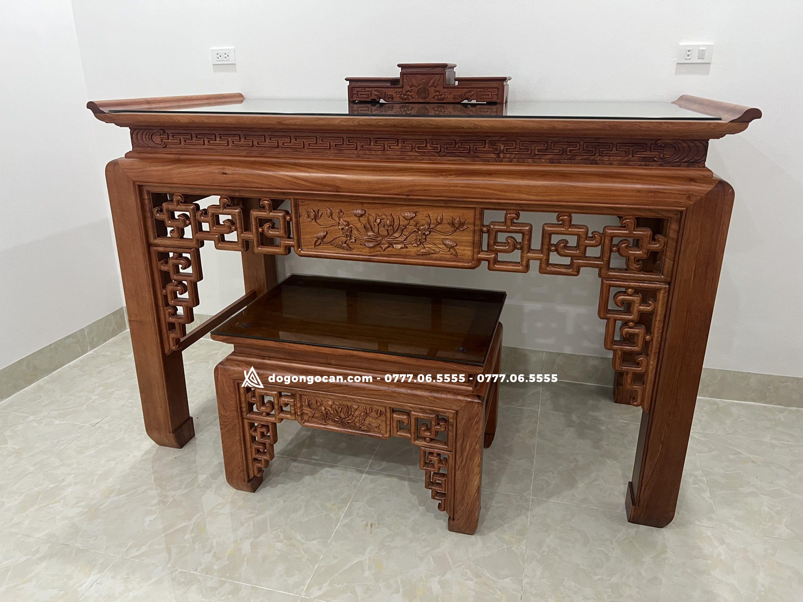 Combo án gian thờ sen triện và bàn cơm gỗ hương đá 1m97 11 Combo án gian thờ sen triện và bàn cơm gỗ hương đá 1m97