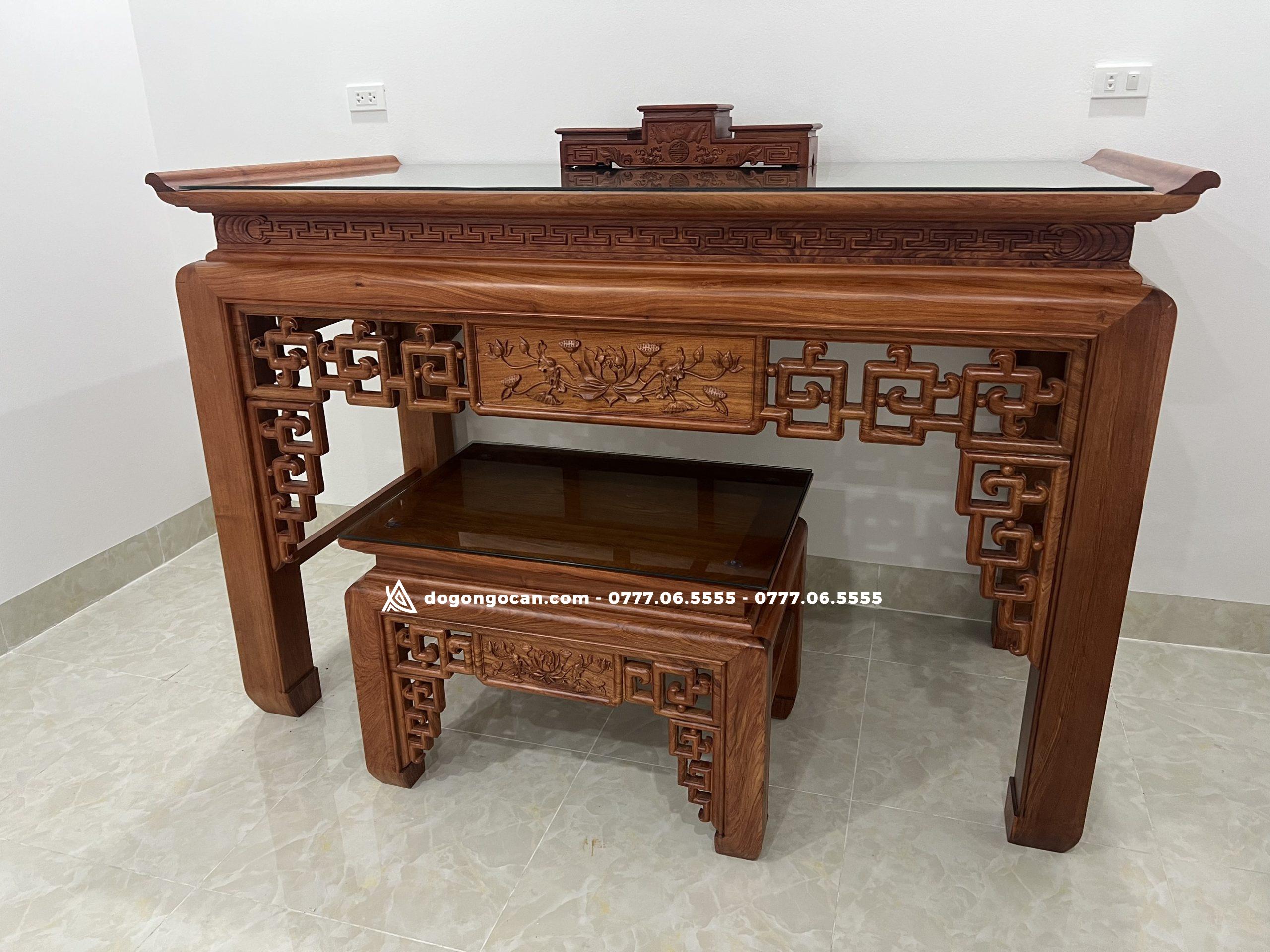 Combo án gian thờ sen triện và bàn cơm gỗ hương đá 1m97 10 Combo án gian thờ sen triện và bàn cơm gỗ hương đá 1m97