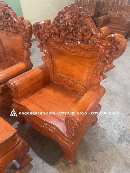 Bộ bàn ghế phòng khách hoàng gia vách trơn gỗ xà cừ hàng vip khuôn 4 ván 2