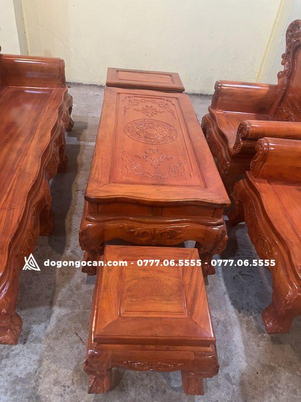 Bộ bàn ghế phòng khách hoàng gia vách trơn gỗ lim đồng bằng 5 Bộ bàn ghế phòng khách hoàng gia vách trơn gỗ xà cừ hàng vip khuôn 4 ván 2