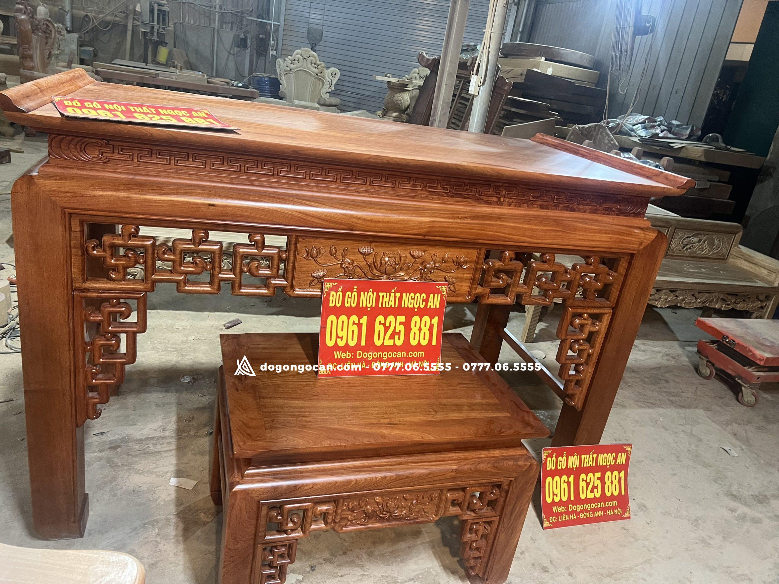 Combo án gian thờ sen triện và bàn cơm gỗ hương đá 1m97 9 Combo án gian thờ sen triện và bàn cơm gỗ hương đá 1m97