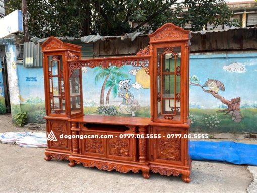 Kệ tivi mẫu cột nho kèm tủ gỗ hương đá siêu đẹp