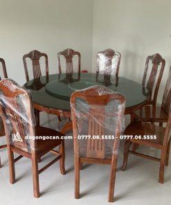 Bàn ăn tròn xoay gỗ xoan đào bắc cao cấp gồm 10 ghế 18 Bàn ăn tròn xoay 8 ghế sẻ quạt gỗ xoan đào hàng đẹp