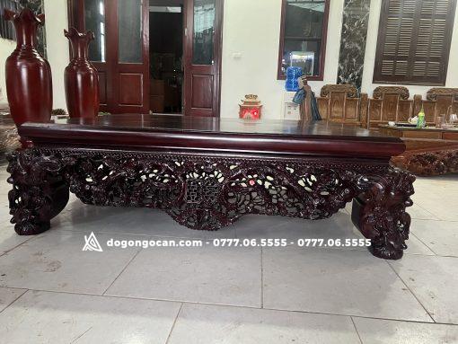 Sập gỗ Gụ đục Thập Điểu Quần Mai kênh bong sắc nét kt 1m8 x 2m2