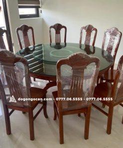 Bàn ăn tròn xoay gỗ xoan đào bắc cao cấp gồm 10 ghế 15 Bàn ăn tròn xoay 8 ghế sẻ quạt gỗ xoan đào hàng đẹp