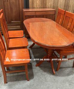 Bàn ăn bầu dục gỗ sồi nga 6 ghế phun màu hương