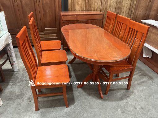 Bàn ăn bầu dục gỗ sồi nga 6 ghế phun màu hương