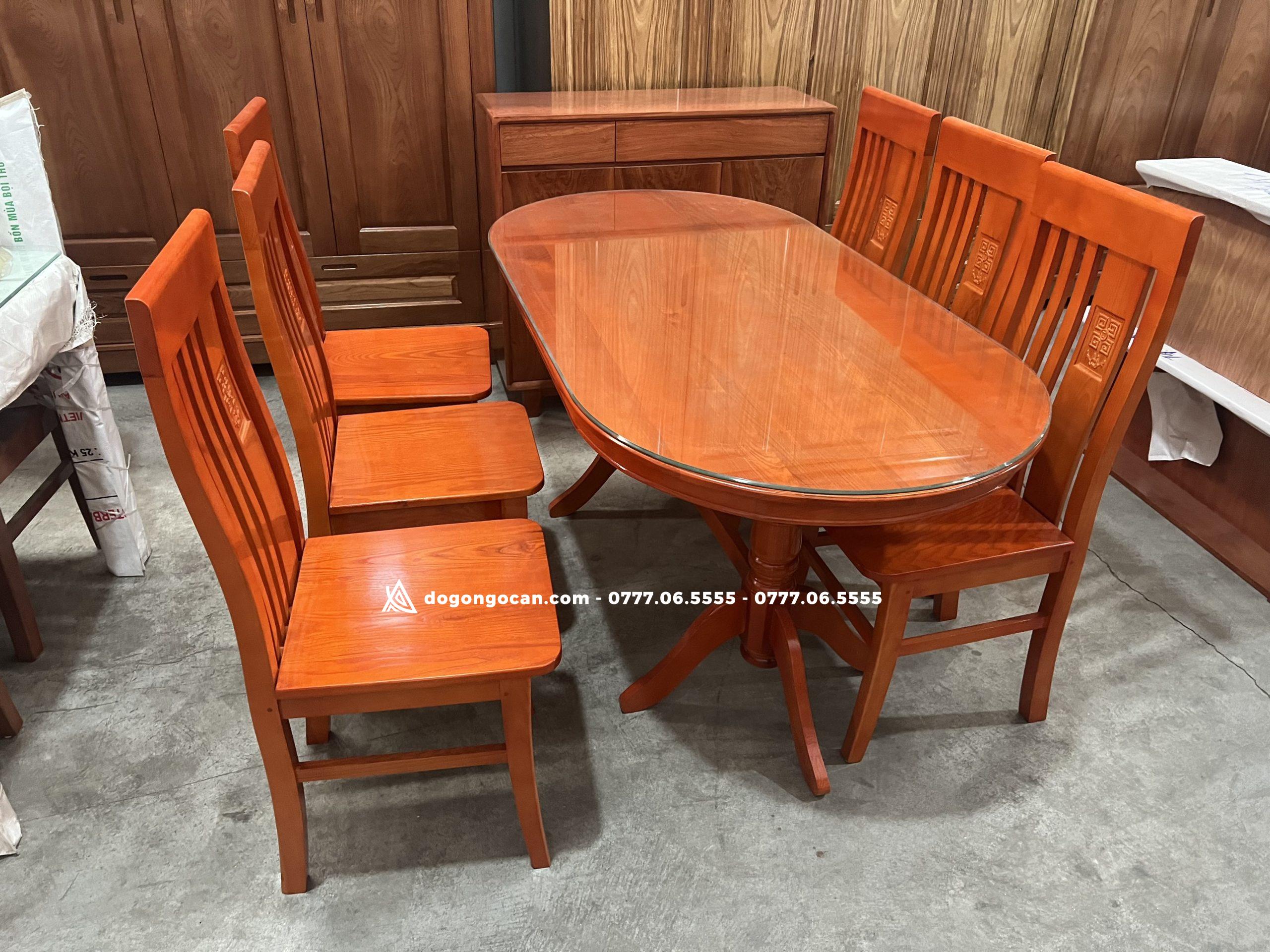 Bàn ăn bầu dục gỗ sồi nga 6 ghế phun màu hương 1 Import placeholder for 6937