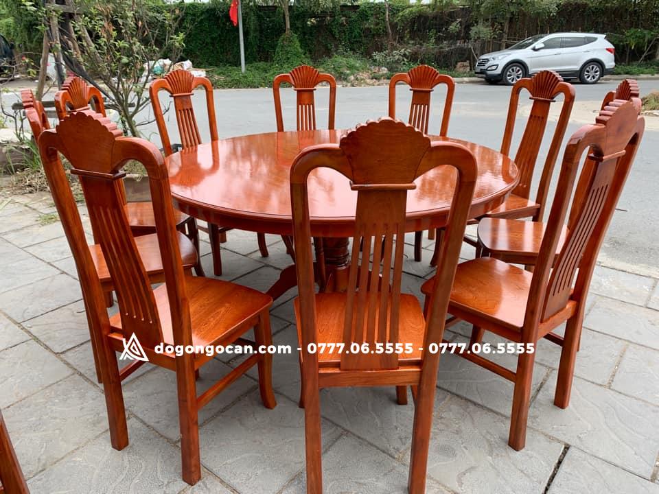 Bàn ăn tròn xoay gỗ xoan đào bắc cao cấp gồm 10 ghế 3 Bàn ăn tròn xoay 8 ghế sẻ quạt gỗ xoan đào hàng đẹp