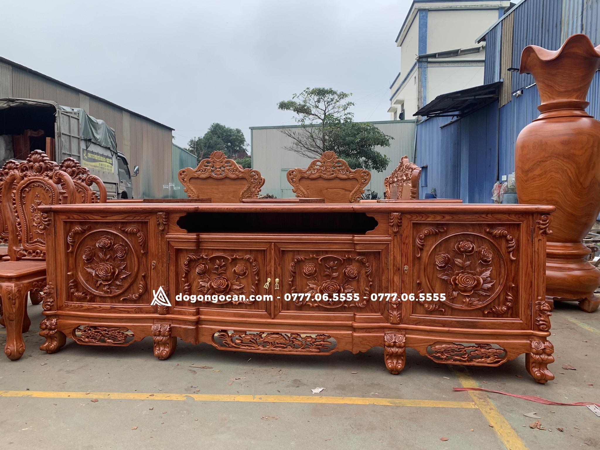 Mẫu kệ tivi hoàng gia hoa hồng cong 2m4 gỗ hương đá siêu Vip 1 Import placeholder for 7175
