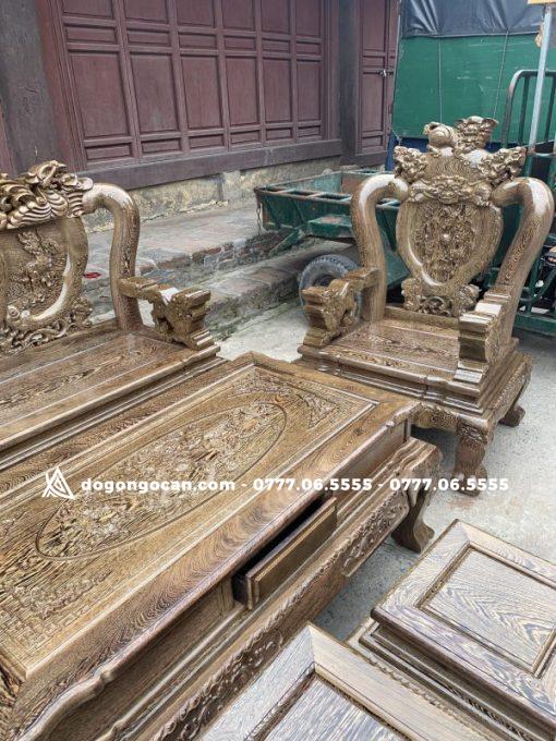 Bàn Ghế Nghê Phượng Hóa Gỗ mun Đuôi công tay 12