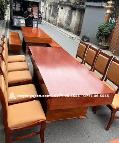 Bộ bàn ghế ăn gỗ hương đá và 10 ghế bọc da nhập khẩu Italia ( Anh Minh – Sóc Sơn , HN )