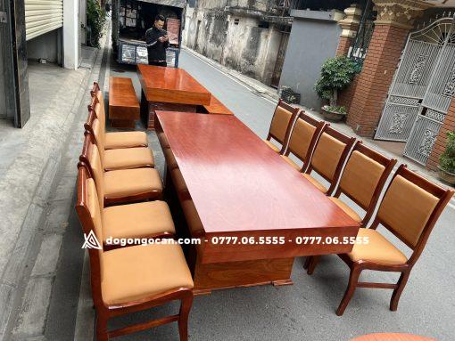 Bộ bàn ghế ăn gỗ hương đá và 10 ghế bọc da nhập khẩu Italia ( Anh Minh – Sóc Sơn , HN )