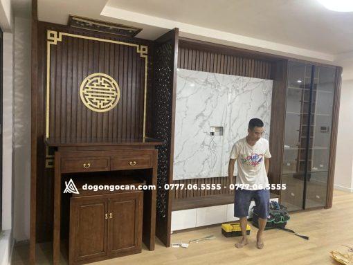 Bàn thờ  chung cư hiện đại gỗ sồi dễ lau chùi 1m27 ( anh Tuấn – timecity Hà Nội )