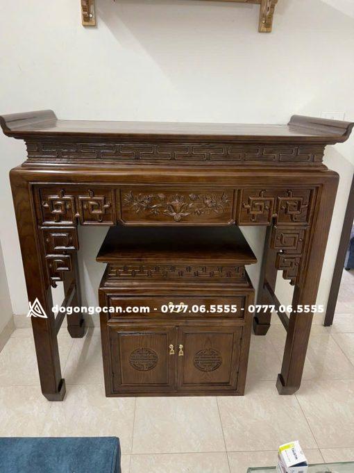 Combo bàn thờ án gian mẫu triện sen 1m27 gỗ sồi nga