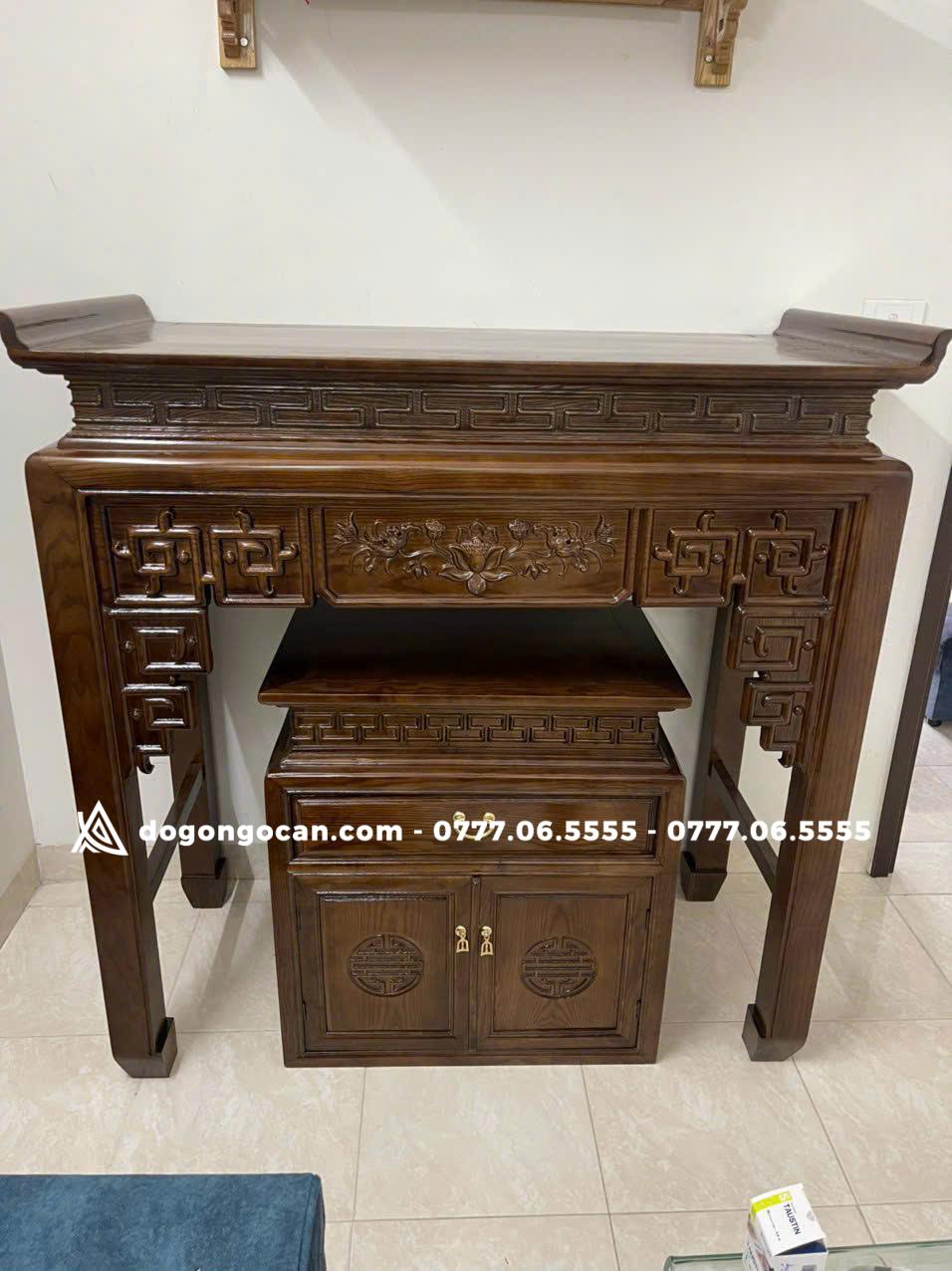 Combo bàn thờ án gian mẫu triện sen 1m27 gỗ sồi nga 4 Combo bàn thờ án gian mẫu triện sen 1m27 gỗ sồi nga