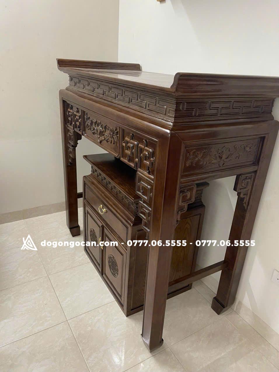 Combo bàn thờ án gian mẫu triện sen 1m27 gỗ sồi nga 3 Combo bàn thờ án gian mẫu triện sen 1m27 gỗ sồi nga