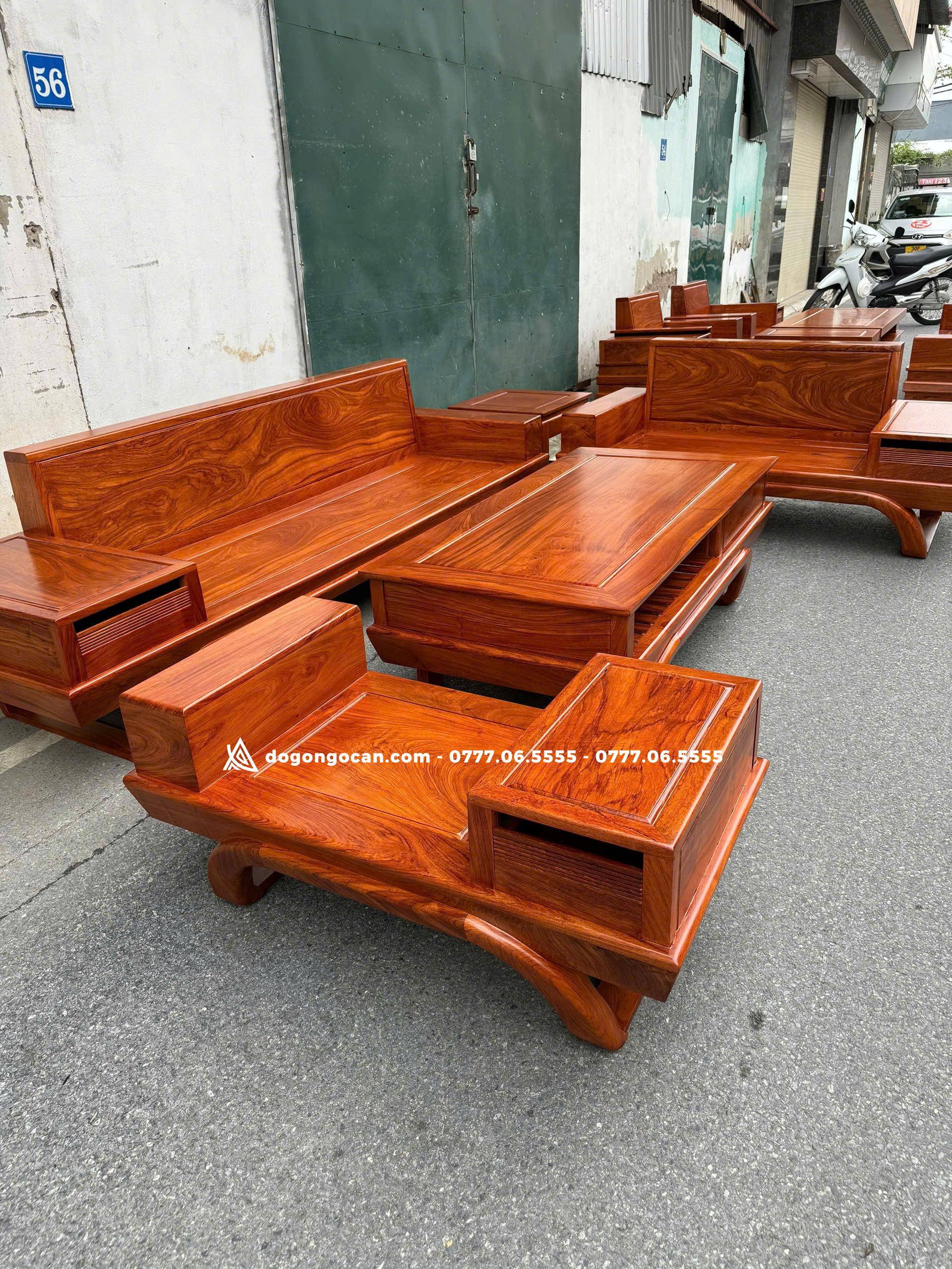 Bộ bàn ghế Sofa chân thuyền gỗ hương đá Hot 2025 2 Bộ bàn ghế Sofa chân thuyền gỗ hương đá Hot 2025