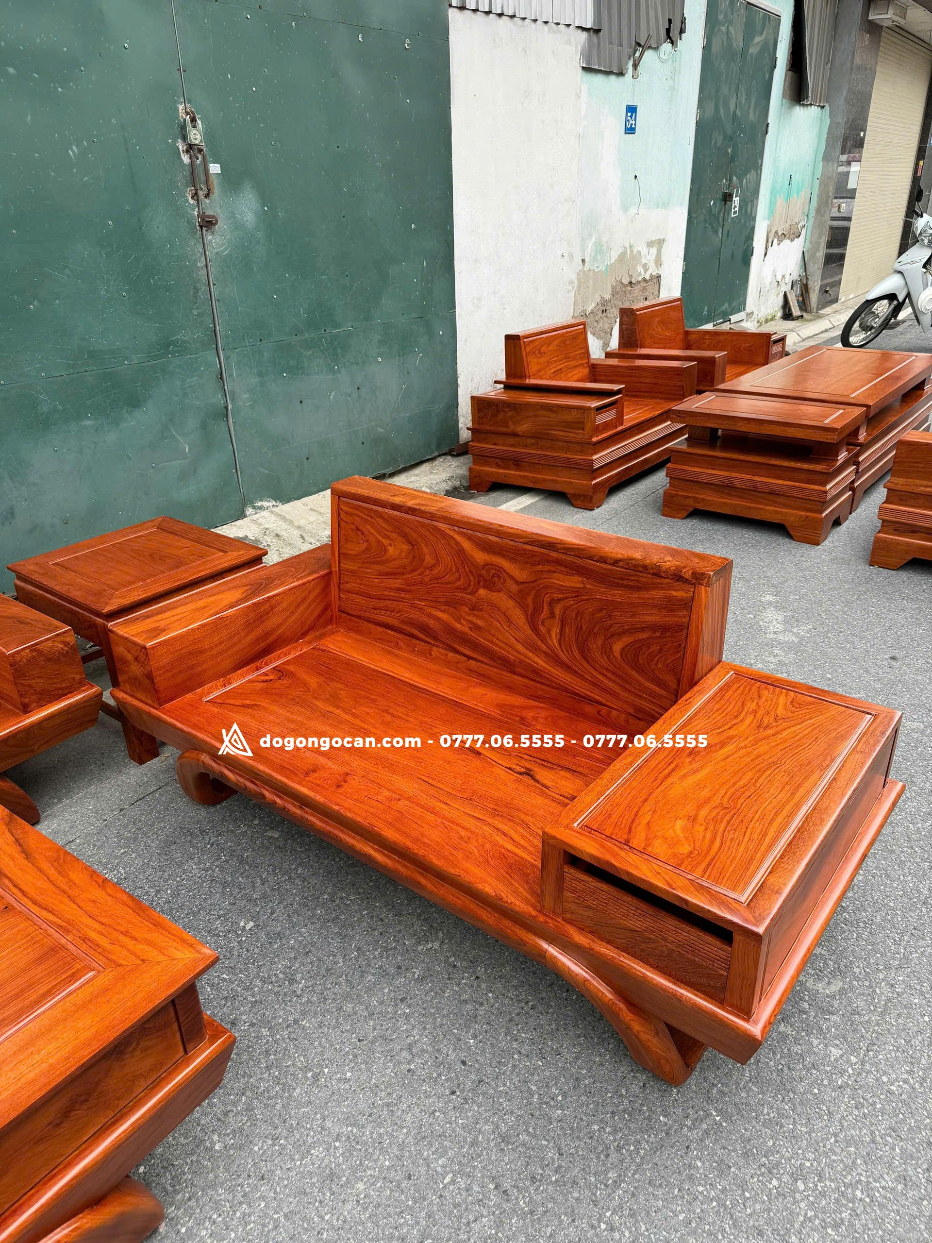 Bộ bàn ghế Sofa chân thuyền gỗ hương đá Hot 2025 6 Bộ bàn ghế Sofa chân thuyền gỗ hương đá Hot 2025