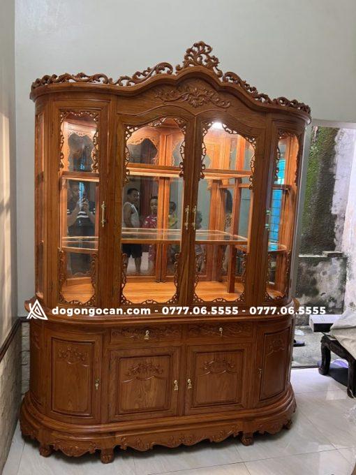 Mẫu Tủ Rượu Cong 4 Cánh Dài 1m8 Gỗ Hương Đá Hàng Đục Tay Siêu Vip (Chú Thắng, Ninh Bình)