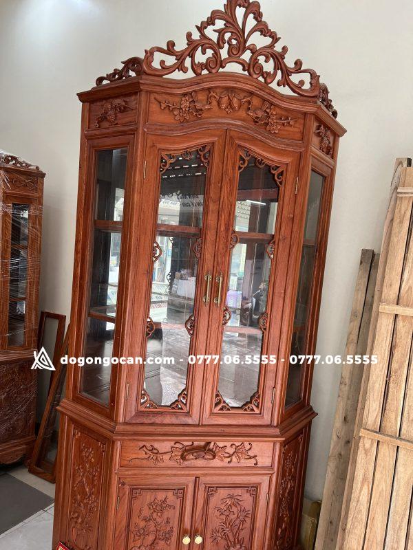 Tủ rượu góc 80cm gỗ hương đá nam phi cao cấp hàng đục tay 2 Tủ rượu góc 80cm gỗ hương đá nam phi cao cấp hàng đục tay