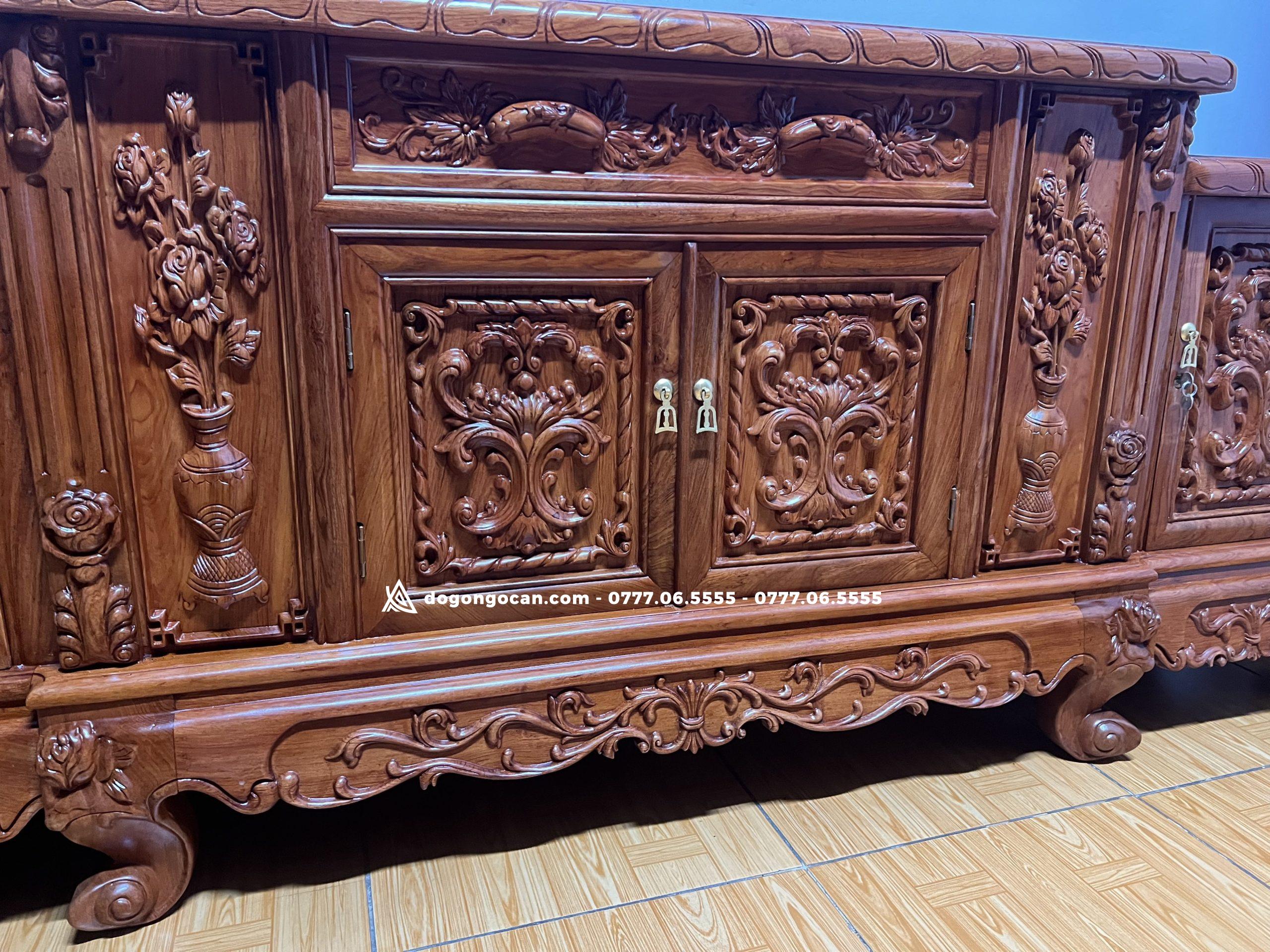 Kệ Hoa Hồng mặt lồi gỗ hương 2m2 2 Kệ Hoa Hồng mặt lồi gỗ hương 2m2